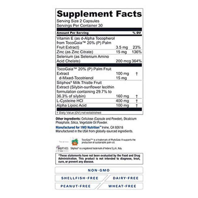 1MD Livermd - Liver Support Supplement | Siliphos Milk Thistle Extract - Highly Bioavailable, for Liver Support | 60 Capsules