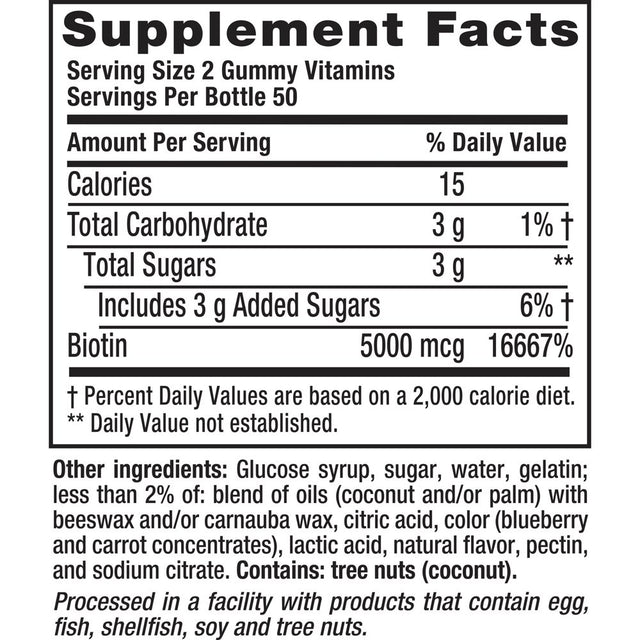 Vitafusion Extra Strength Gummy Biotin Vitamins, Blueberry Flavored, 100 Count