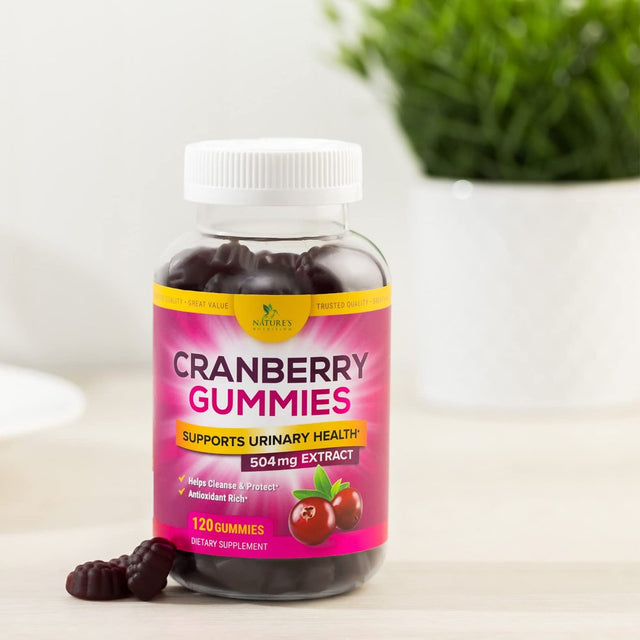 Nature'S Nutrition Cranberry Urinary Tract Health Gummies + Vitamin C - 25,000Mg - Triple Strength Cranberry Concentrate Extract Supplement Pills, Ultimate Potency, Non-Gmo, Gluten Free - 120 Gummies