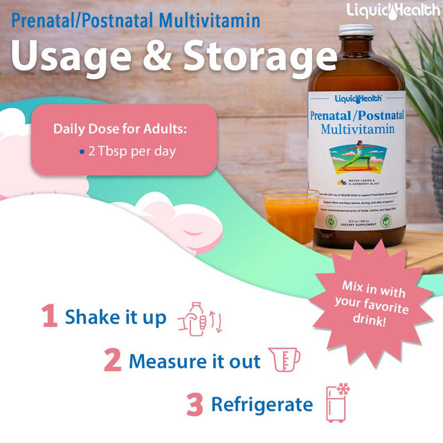 LIQUIDHEALTH Liquid Prenatal and Postnatal Vitamins for Women Vegan Folate Supplement, 32 Fl. Oz