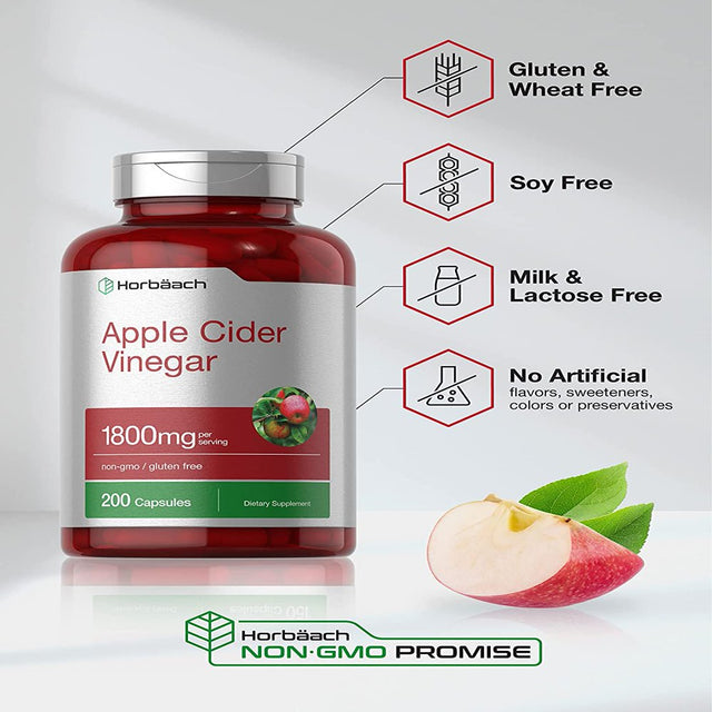 Apple Cider Vinegar Capsules | 1800Mg | 200 Pills | Non-Gmo, Gluten Free Supplement | by Horbaach