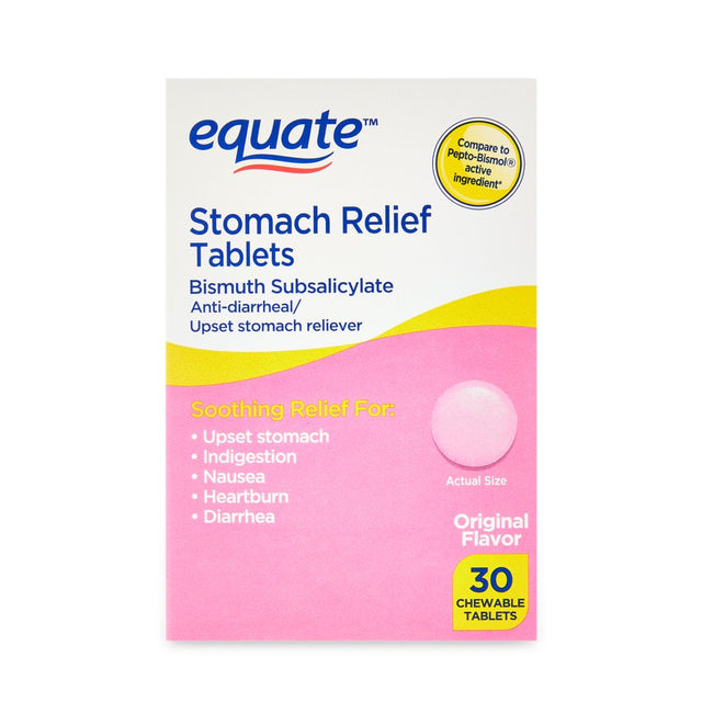 Equate Stomach Relief Chewable Tablets, 262 Mg, 30 Count