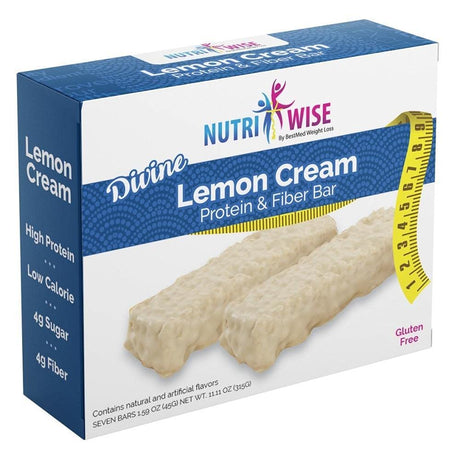 Nutriwise - Diet Protein Bar | Divine Lemon Cream | 7/Box | High Protein, Gluten Free, Low Fat, Low Calorie, Low Sugar, High Carb, Hunger Control