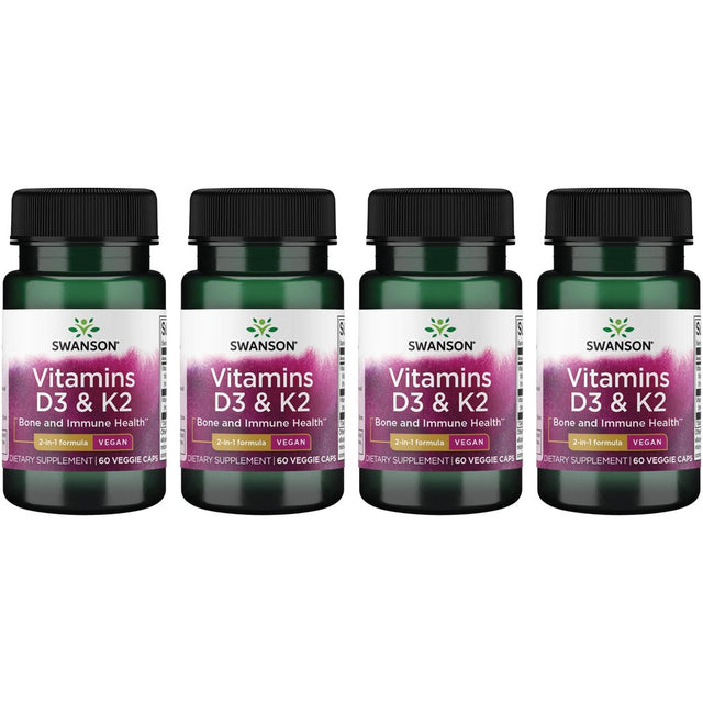 Swanson Vitamins D3 & K2 - 2,000 Iu & 75 Mcg 60 Veg Caps 4 Pack