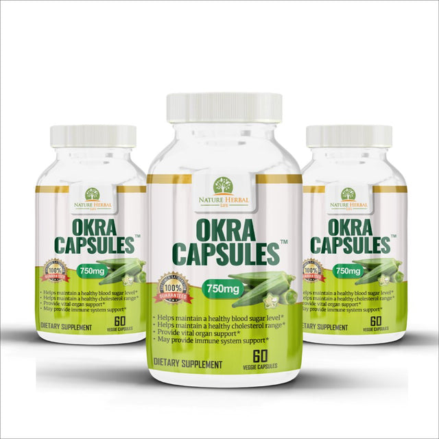 Okra Capsules. Blood Sugar Support Supplements (750Mg) 60 Veg Capsules. Antioxidant. Vitamin C. Support Digestion, Immune Booster, and Healthy Weight.