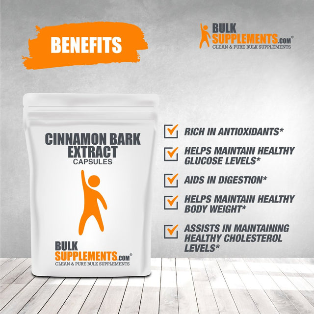 Bulksupplements.Com Cinnamon Bark Extract Capsules - Cinnamon Extract - Cinnamon Supplement - Blood Sugar Support Supplement (100 Gelatin Capsules - 100 Servings)