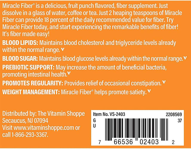 Miracle Fiber Powder - Digestive Health & Glucose Support - Fruit Punch (7.7 Oz. /34 Servings)