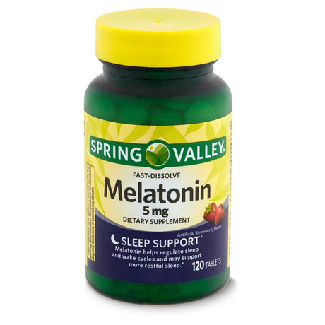 Spring Valley Melatonin Sleep Health Dietary Supplement Fast-Dissolve Tablets, Strawberry, 5 Mg, 120 Count