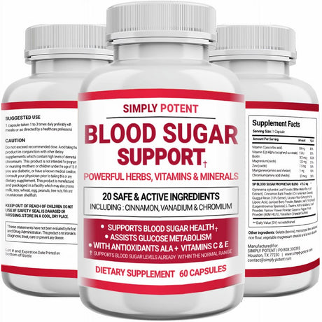 Blood Sugar Support Supplement 20 Herb/Vitamin Blend Glucose Balance & Control 60 Capsule