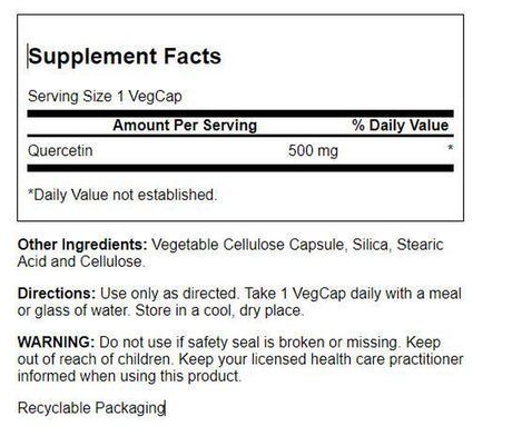 Solaray Quercetin 500 Mg, Supports Sinus, Respiratory, Immune Function & Normal, Healthy Uric Acid Levels, 90 Vegcaps