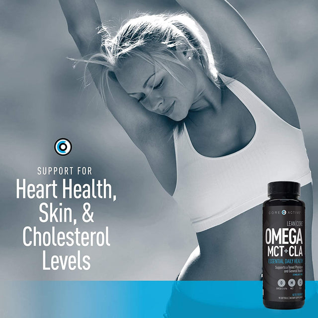 Lean CORE Omega MCT + CLA - Stimulant Free Health Formula, Lean Muscle & Toned Physique, Omega 3-6-9 Fatty Acids - Flaxseed Fish Oil- Coconut Oil- Keto Friendly 30 Day Supply (90 Softgels)