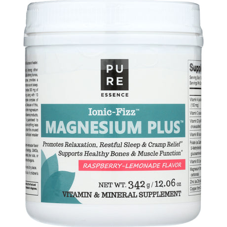 Ionic Fizz Magnesium plus - Supplement with Zinc, Potassium, and 12 Other Nutrients -Natural Sleep Aid and anti Stress Powder by Pure Essence - Raspberry Lemonade - 12.06 Oz