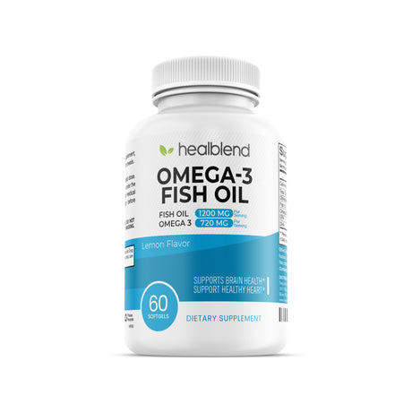 Healblend Premium Omega 3 Fish Oil Supplements with EPA & DHA - High Potency Promotes Brain & Heart Health, Lemon Flavor, One-A-Day - 60 Soft Gels