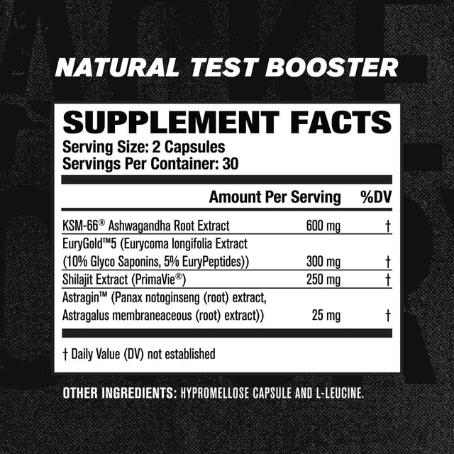 Testosterone Booster for Men W/ Tongkat Ali (Eurygold), KSM 66 Ashwagandha, Primavie & More- Test XT Natural Test Booster & Muscle Builder Supplement - 60 Veggie T Pills