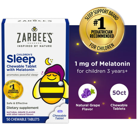 Zarbee’S Kids Sleep 1Mg Melatonin Chewables, Drug-Free, Natural Grape, 50Ct