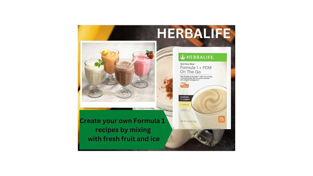 Herbalife Formula 1 + PDM on the Go: 24G of Protein 7 Packets per Box (Cookies and Cream + Vanilla), Protein for Energy and Nutrition, Sustain Energy and Satisfy Hunger