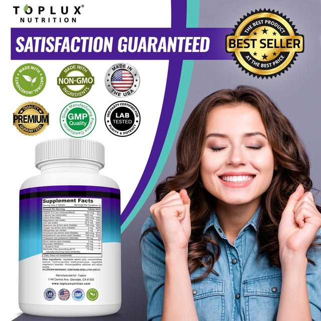 Toplux Magnesium Zinc Vitamin D3 Calcium - Support Bone & Muscle Health, Immune System 100 Tablets