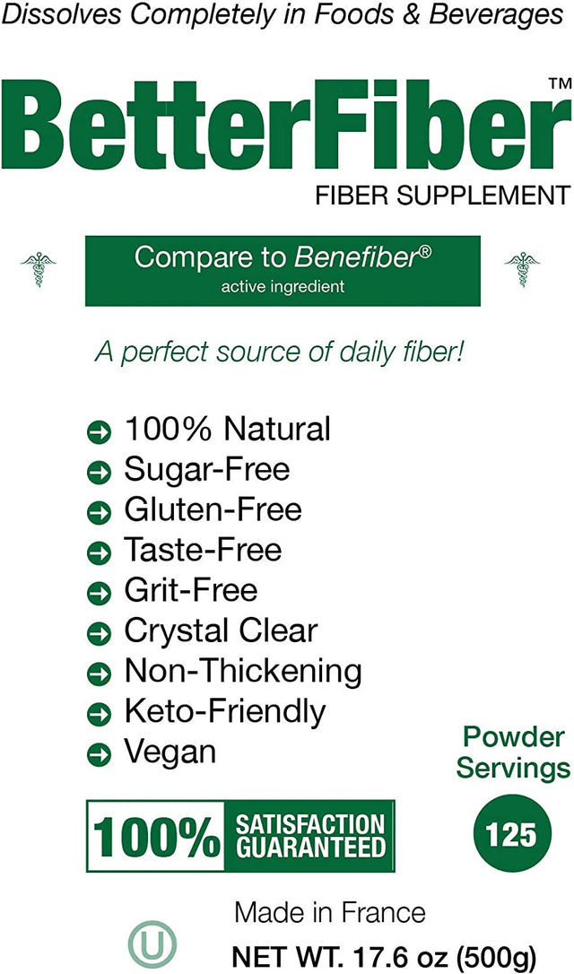 Betterfiber - Prebiotic Fiber Supplement [100% Generic Equivalent of Leading Brand] ⊘ Non-Gmo Gluten-Free Vegan OU Kosher Certified - 17.6Oz/500G (125 Servings)