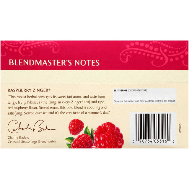 Celestial Seasonings Zinger Raspberry Caffeine-Free Herbal Tea Bags, 20 Count