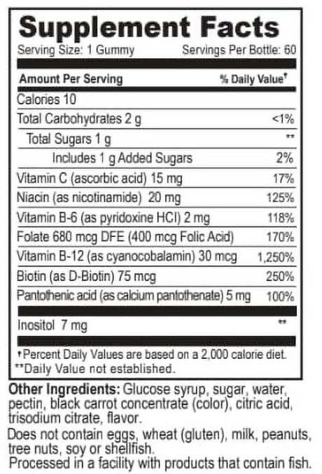 Vitamin B Complex with Vitamin C Gummies | Vitamin B6, Vitamin B12, Niacinamide, Folic Acid, Biotin and Calcium | Great Tasting Natural Strawberry Flavor Gummy Daily Supplement