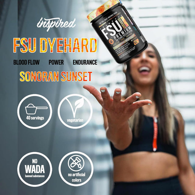 FSU DYEHARD Non-Stim Pre-Workout | 3D Pump + Nutrigp + NO3-T Nitrate | by Inspired Nutraceuticals (Sonoran Sunset)