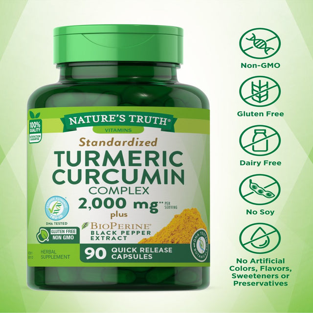 Nature'S Truth Turmeric Curcumin 2000 Mg | 90 Capsules | with 95% Standardized Curcuminoids and Bioperine | Non-Gmo, Gluten Free Supplement