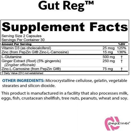 Biotrust Gut Reg Supports a Healthy Gut Lining, Helps Restore Gut Health and Helps Relieve Occasional GI Discomfort with Pepzin GI, L-Glutamine and Ginger Extract, Non-Gmo, Gluten-Free (60 Capsules)