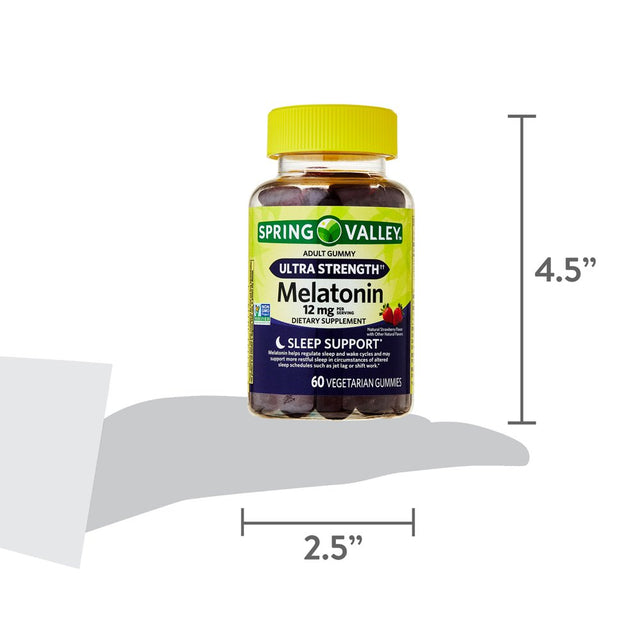 Spring Valley Ultra Strength Melatonin Sleep Support Dietary Supplement Vegetarian Gummies, 12 Mg, 60 Count