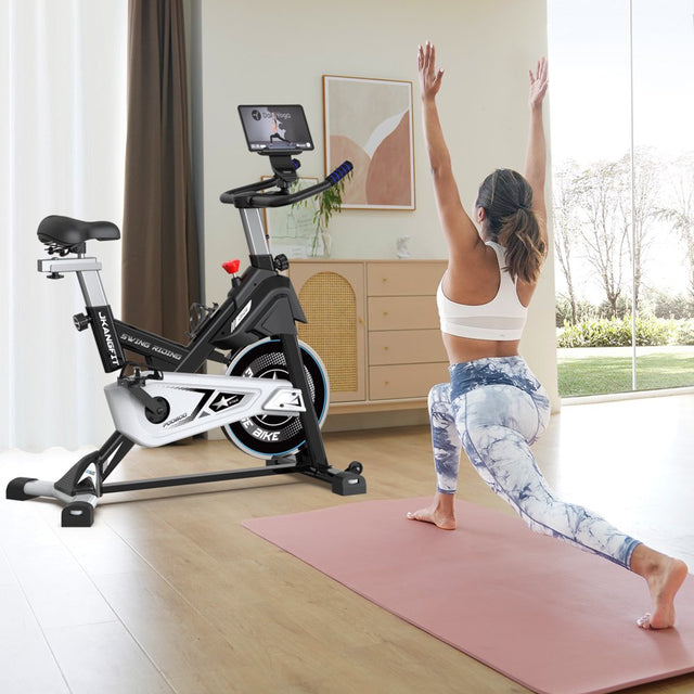 Pooboo Magnetic Exercise Bike Indoor Bluetooth Cycling Bike Home Cardio Workout Stationary Bike 45Lbs Heavy-Duty Flywheel Quiet Belt Drive