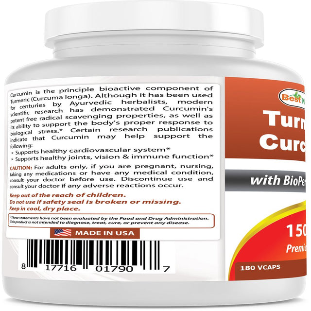 Best Naturals Turmeric Curcumin 1500Mg/Serving with Bioperine - 180 Veggie Capsules