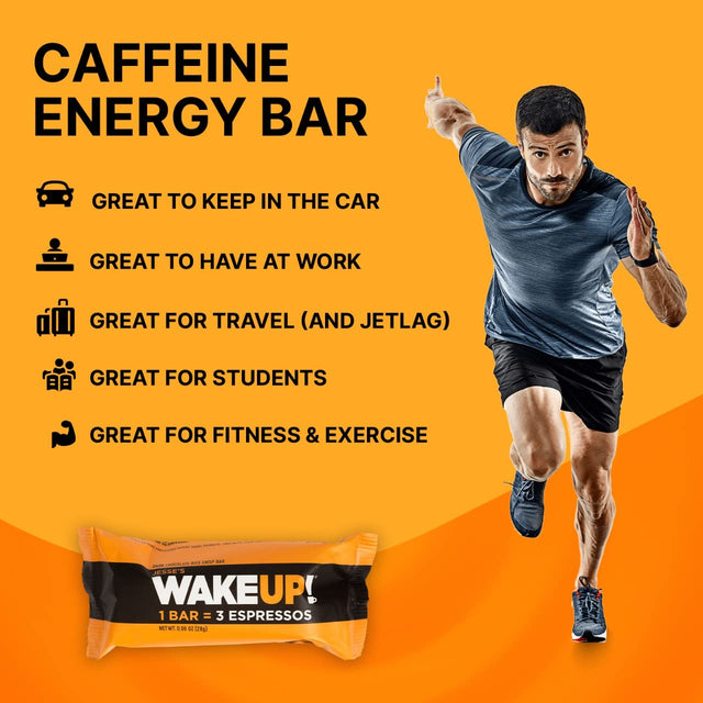 WAKE UP! Caffeinated Chocolate Protein Bars Gluten Free, Vegan Energy 250Mg Plant Based Caffeine, Kosher Boost Focus (1 Bar = 3 Espressos) 6 Pack