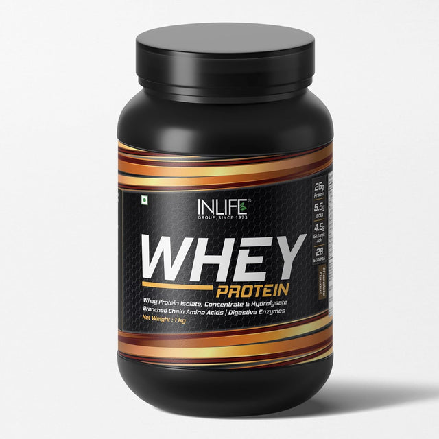 Whey Protein Powder with Isolate Concentrate Hydrolysate & Digestive Enzymes - 1 Kg (Chocolate Flavour)