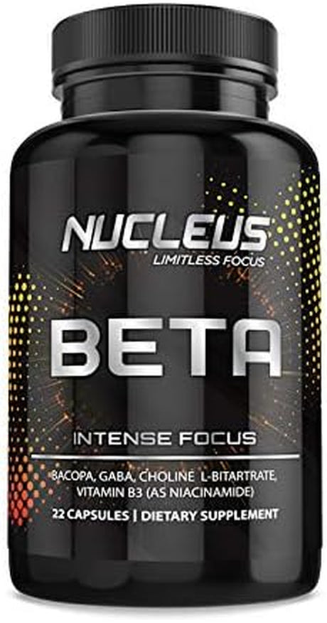 Nucleus Beta | Supplement for Optimal Function, Memory and Focus with Bacopa Monnieri, GABA, Choline L-Bitartrate & Vitamin B3 (As Niacinamide)