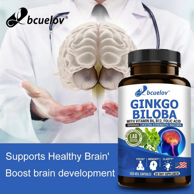 Ginkgo Biloba Supplement - with Vitamins B6 B12 - Standardized Extract 24% Ginkgo Flavonoid Glucosides 6% Terpene Lactones - Brain Memory Mental Clarity Alertness Energy Mood-120Capsules