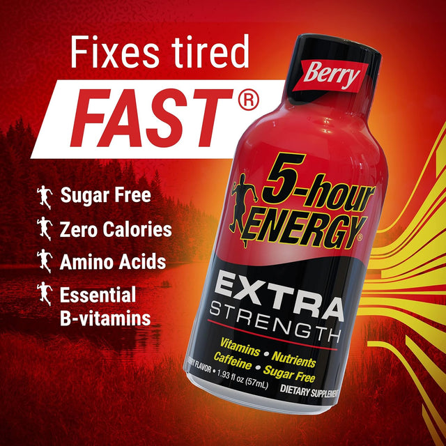 5-Hour ENERGY Shots Extra Strength | Berry Flavor | 1.93 Oz. 30 Count | Sugar Free 4 Calories | Amino Acids and Essential B Vitamins | Dietary Supplement | Feel Alert and Energized