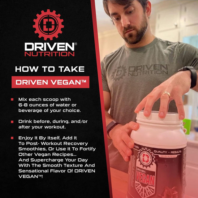 Driven Vegan Protein Powder (2 Lbs) - 100% Plant-Based, Essential Amino Acids + Antioxidant-Rich Superfoods - Clean, Non-Dairy, High-Fiber - Build Muscle & Burn Fat - Post-Workout Recovery- Vanilla