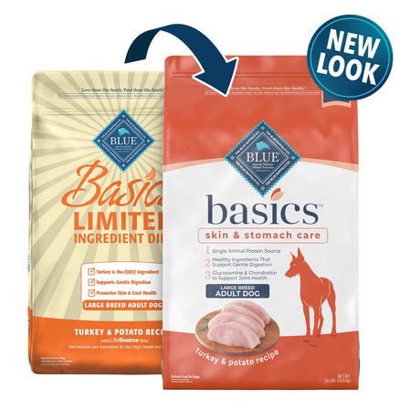 Blue Buffalo Basics Skin & Stomach Care Large Breed Turkey and Potato Dry Dog Food for Adult Dogs, Whole Grain, 24 Lb. Bag