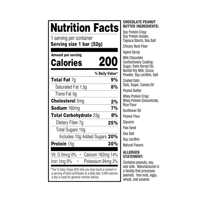 Ready CLEAN Bar, 15G of Protein, 7G Fiber, 6.5G of Whole Grains, NON-GMO, Chocolate Peanut Butter, 1.83 Ounces, 12-Pack