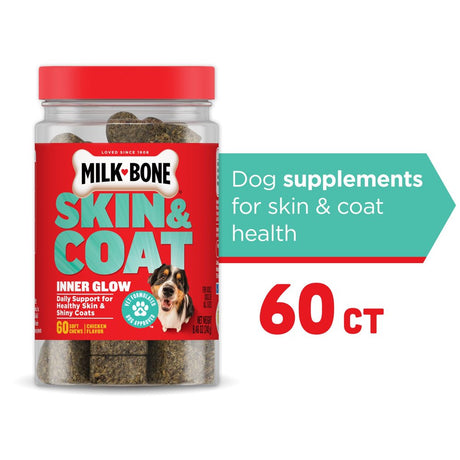 Milk-Bone Skin & Coat Dog Supplements, Deliciously Soft Dog Chews, 60 Ct.