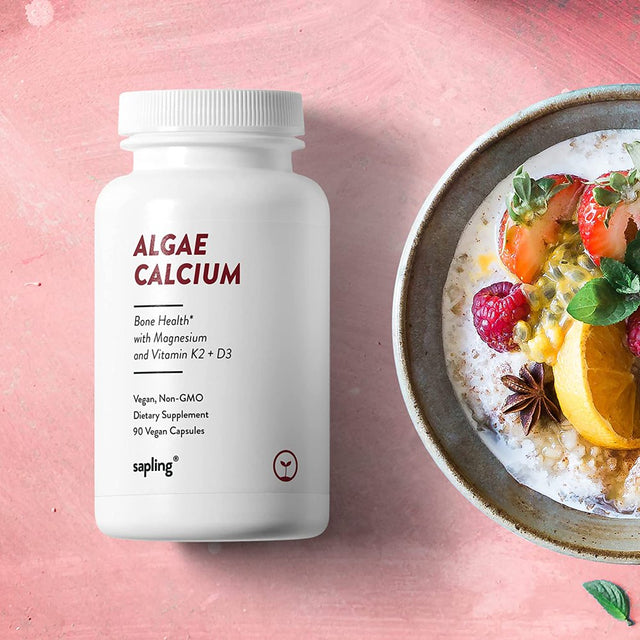 Calcium Supplement - Whole Food with Vitamin K2 & D3, Magnesium, Zinc, Boron, Mineral Complex. Sourced Sustainably from Red a Ae. for Bone Strength and Support. Non-Gmo & Vegan 90 Capsules.