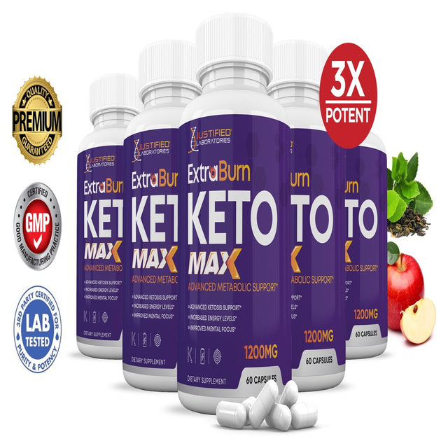 (5 Pack) Extra Burn Keto Max 1200MG Pills 300 Capsules