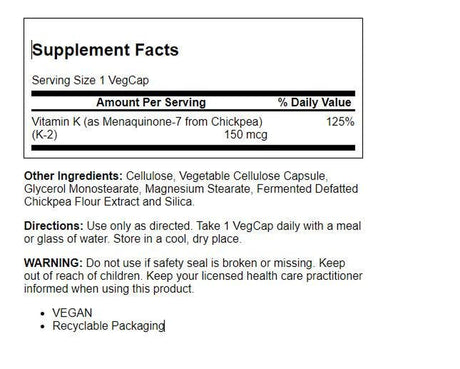 Solaray Triple Strength Vitamin K-2 as MK-7, 150 Mcg | Heart & Bone Health, Vascular Function Support | 30Ct