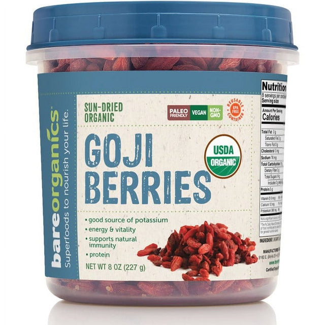 BAREORGANICS Goji Berries (Organic - Sun Dried) (8Oz) 227G