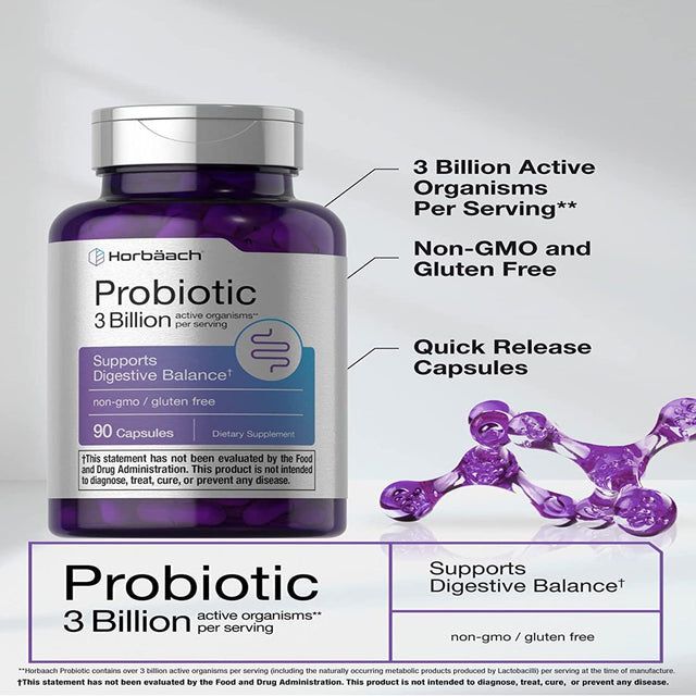 Probiotic for Women & Men'S Digestive Health | 3 Billion CFU | 90 Capsules | by Horbaach