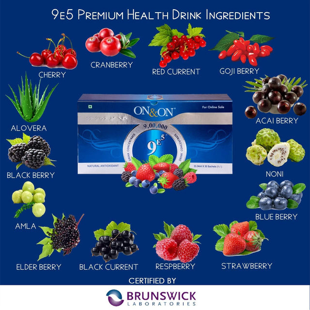 ON & on 9E5 Drink Concentrate Highest ORAC Value Product Is an Active Formulations of Natural Key Ingredients 30 Sachets/Tube in One Box Immunity Boosting