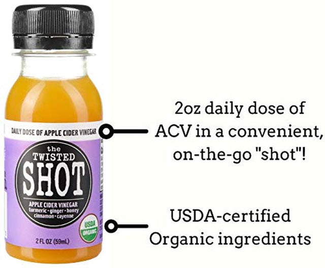 The Twisted Shot | Apple Cider Vinegar Shots with Turmeric, Ginger, Cinnamon, Honey & Cayenne | Wellness Drink | 100% USDA Certified Organic | Gut Health |Liquid, 12-Pack of 2Oz Shots