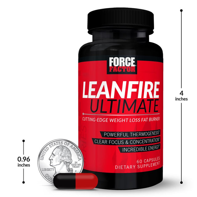 Leanfire Ultimate Thermogenic Fat Burner Supplement for Men and Women with L-Theanine and Green Tea Extract to Boost Energy, Burn Fat, Build Lean Muscle, Double Weight Loss, Force Factor, 60 Capsules