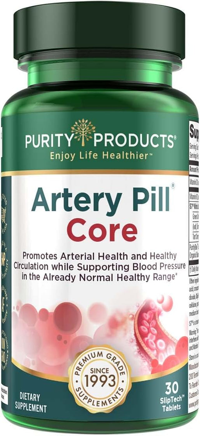 Purity Products Artery Pill Core from MK-7 Vitamin K2, Plant-Based S7 Nitric Oxide Booster, Vitamin D3, Organic Blueberries - Promotes Arterial Health & Cardiovascular Function - 30 Count