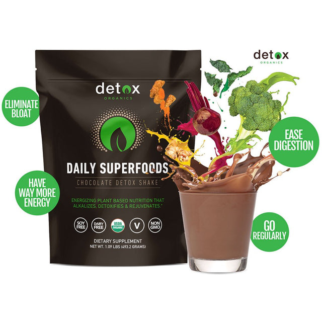 Detox Organics Chocolate Green Superfood Powder - Made with Organic Ingredients like Kale, Wheatgrass, Chlorella, Spirulina, and Beet Juice