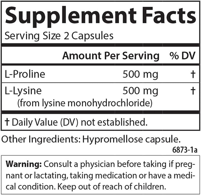 Carlson - Pro-Rite, Free-Form L-Proline & L-Lysine, Health, Joint Support & Collagen Formation, 200 Capsules